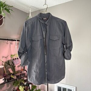 3800 East Gray Button Up Shirt Roll Tab Sleeve Utility Pockets Mens L